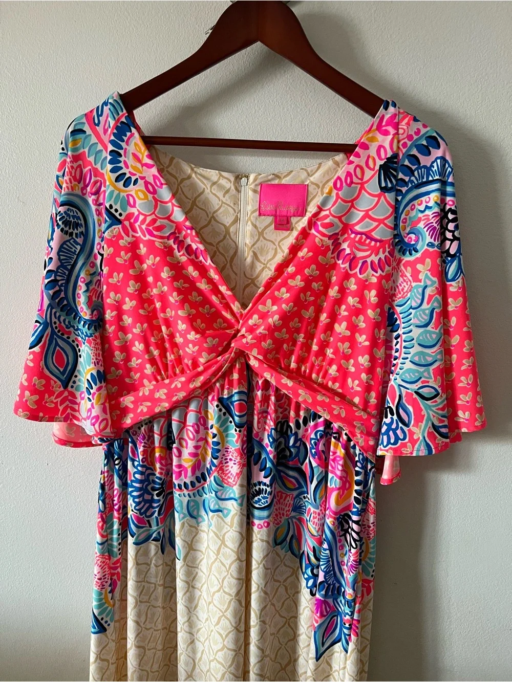 Lilly Pulitzer Minka Maxi Dress in the "Coral Spritz Beach Bungalow" Sz 14 - Picture 5 of 13